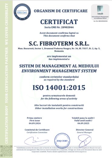 Certificat de calitate ce confirma faptul ca Fibroterm detine certificarile Sistem de Management conform cerintelor standard. Izolații din fibră de celuloză Izolații ecologice din celuloză Izolații naturale cu celuloză Soluții de izolare cu celuloză Izolații termice pe bază de celuloză Izolații eficiente cu celuloză Izolații cu materiale din celuloză Izolații ecologice cu fibră de celuloză Izolații de casă cu celuloză Izolații durabile din celuloză, aplicatie prin injectare, Passive House, NZEB, nzeb